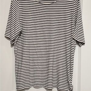 Chico's Black & White Stripe Short Sleeve Tee with Side Tie Design